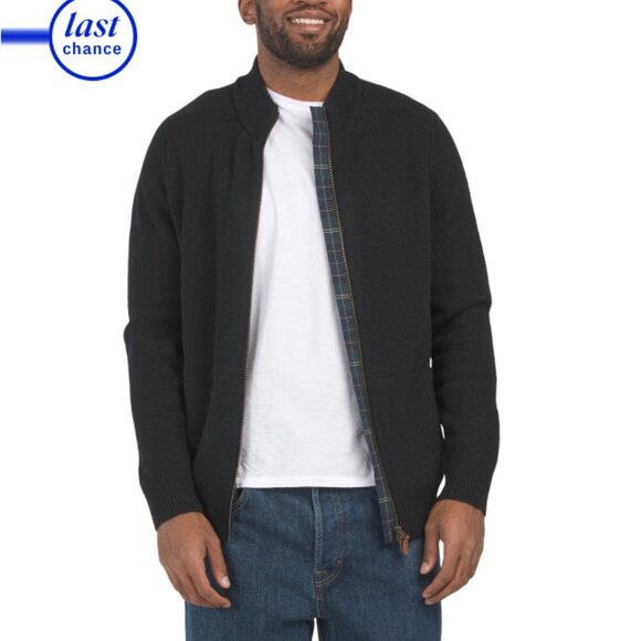 BARBOUR Black Wool Talder Front Zip Sweater